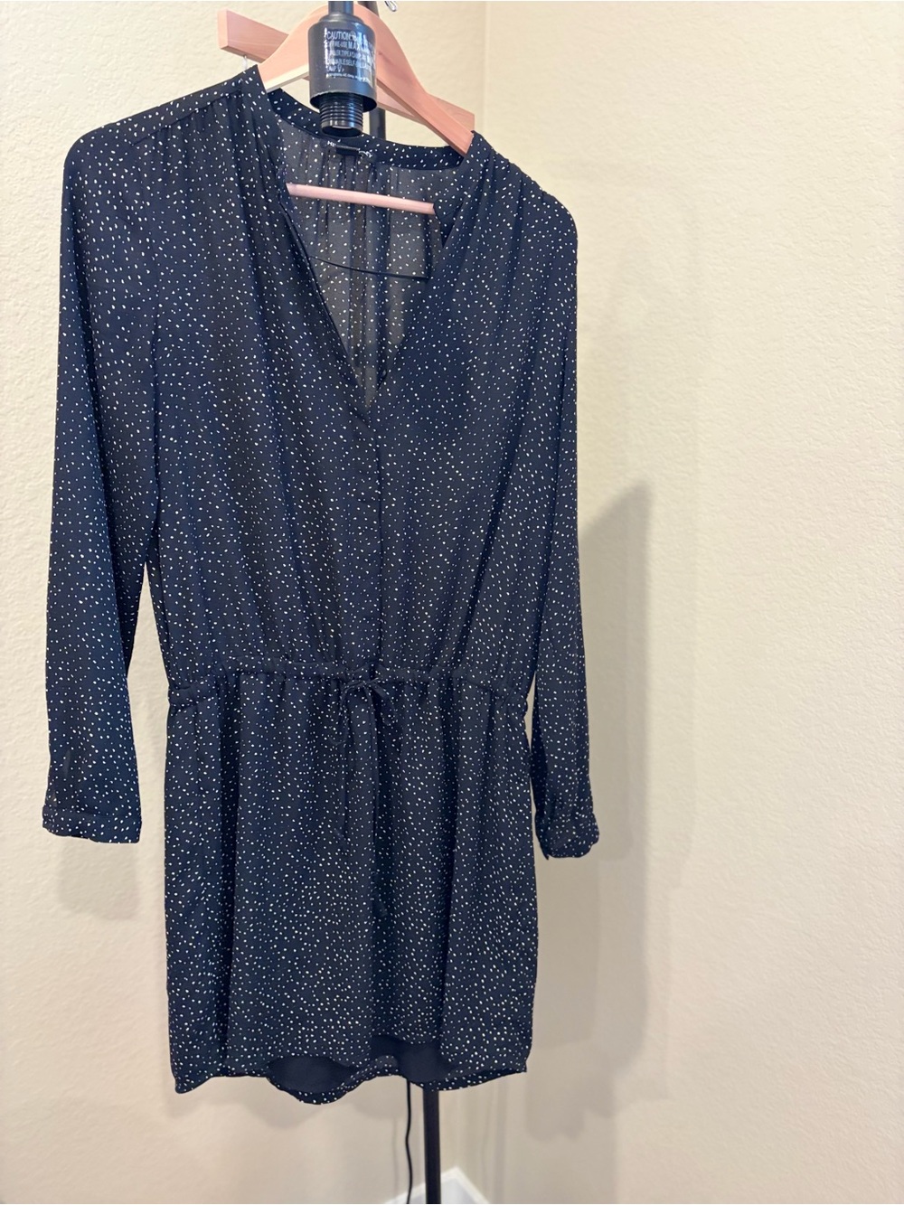 Hilary Radley Black Polka Dot Long Sleeve V-Neck Dress